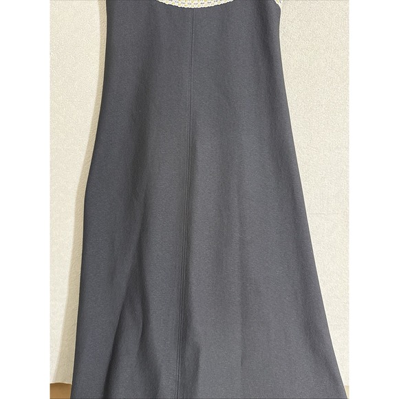 Vtg 60s 70s maxi dress womens Handmade black Empire Mod Retro Silver Gold Trim M - Picture 3 of 16